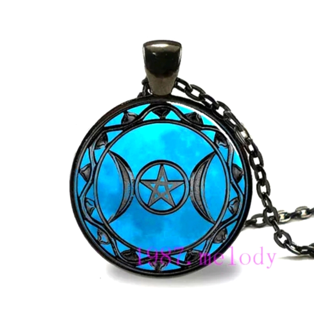 New Triple Moon Black Glass Cabochon Necklace.